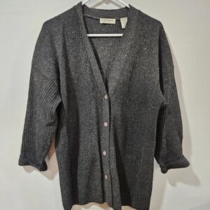 Vintage Express Tricot Lambswool/Angora Rabbit Fur Womens Gray Cardigan Size M/2